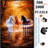 500pcs-1000pcs, Handmade Jigsaw Puzzle, Paper Puzzle, DIY Puzzle, White Card Material, Three Divine Horses, Autumn Forest Stream, Halo Effect, White C