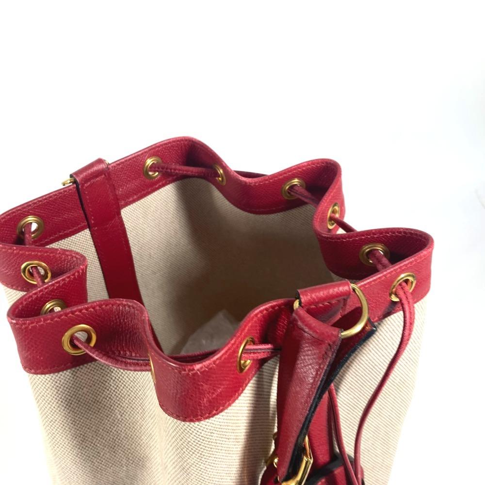 HERMES vintage Standy Crossbody Drawstring Shoulder Bag Leather/Canvas Red/Beige