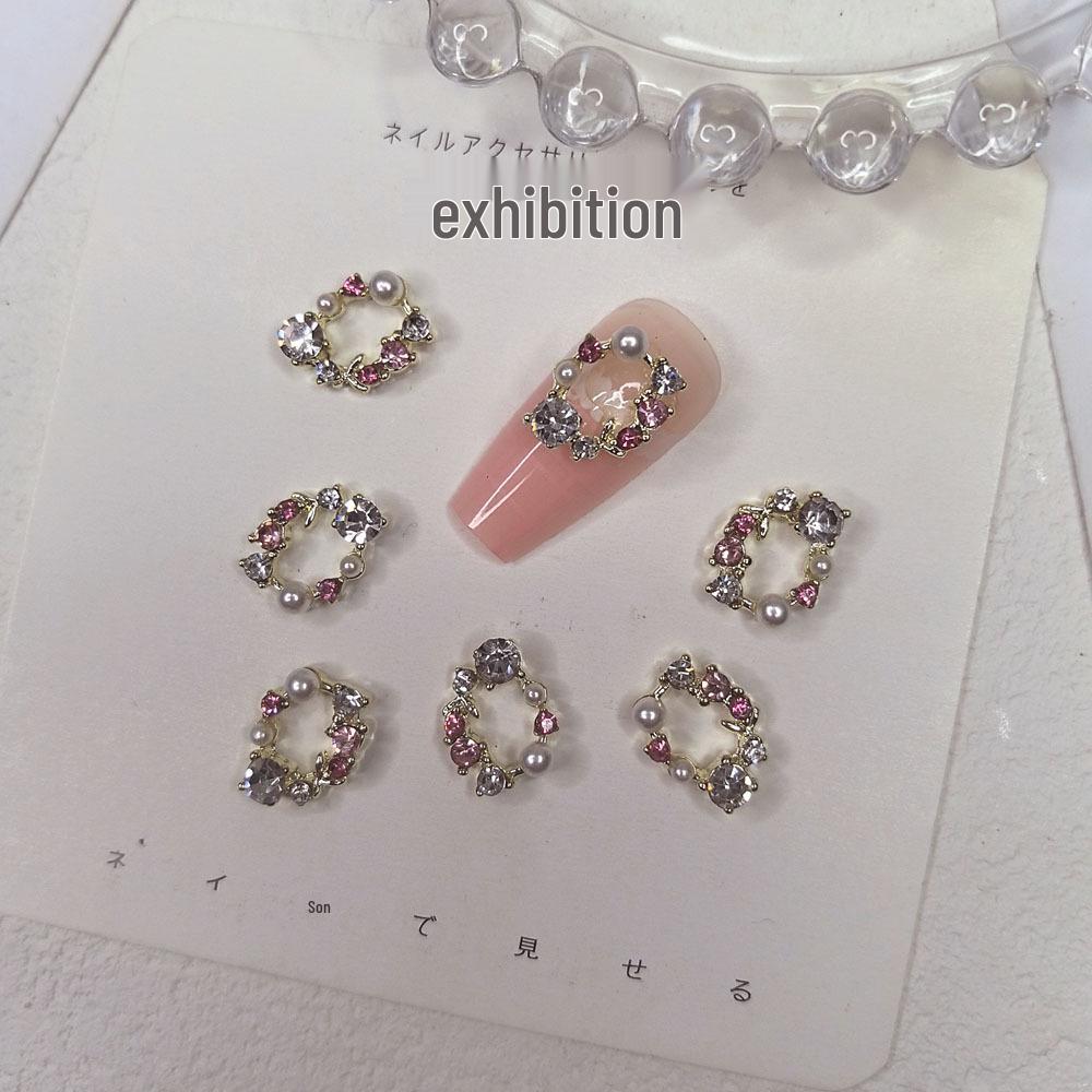 3D Christmas Rhinestone Wreath & Pearl Bow Nail Art Accessories