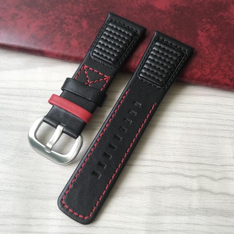 28mm Black Red Blue Stitches Genuine Leather Watch Strap for Seven Friday Watchband Cowhide Q2 P1 Series Men's Leather Strap