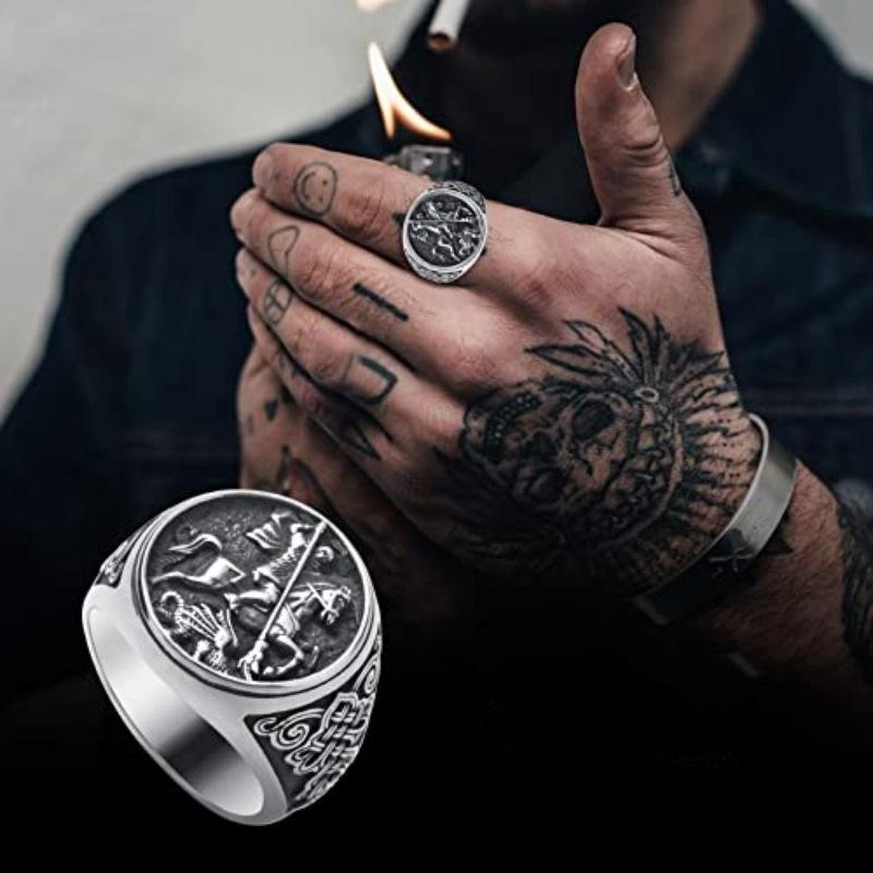 Knight Dragon Slayer Ring for Men, European Medieval Hip Hop Retro Personalized Ring