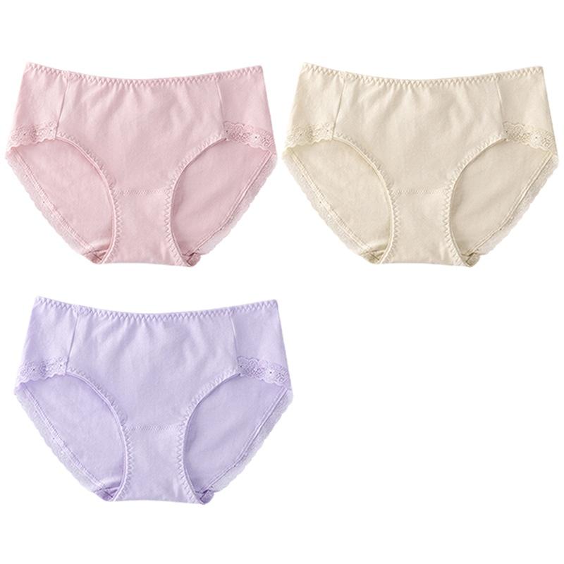Intimo da donna in cotone da ragazza, combinazione in 3 pezzi, pizzo senza tracce, comodi pantaloni a triangolo traspiranti con tacco largo