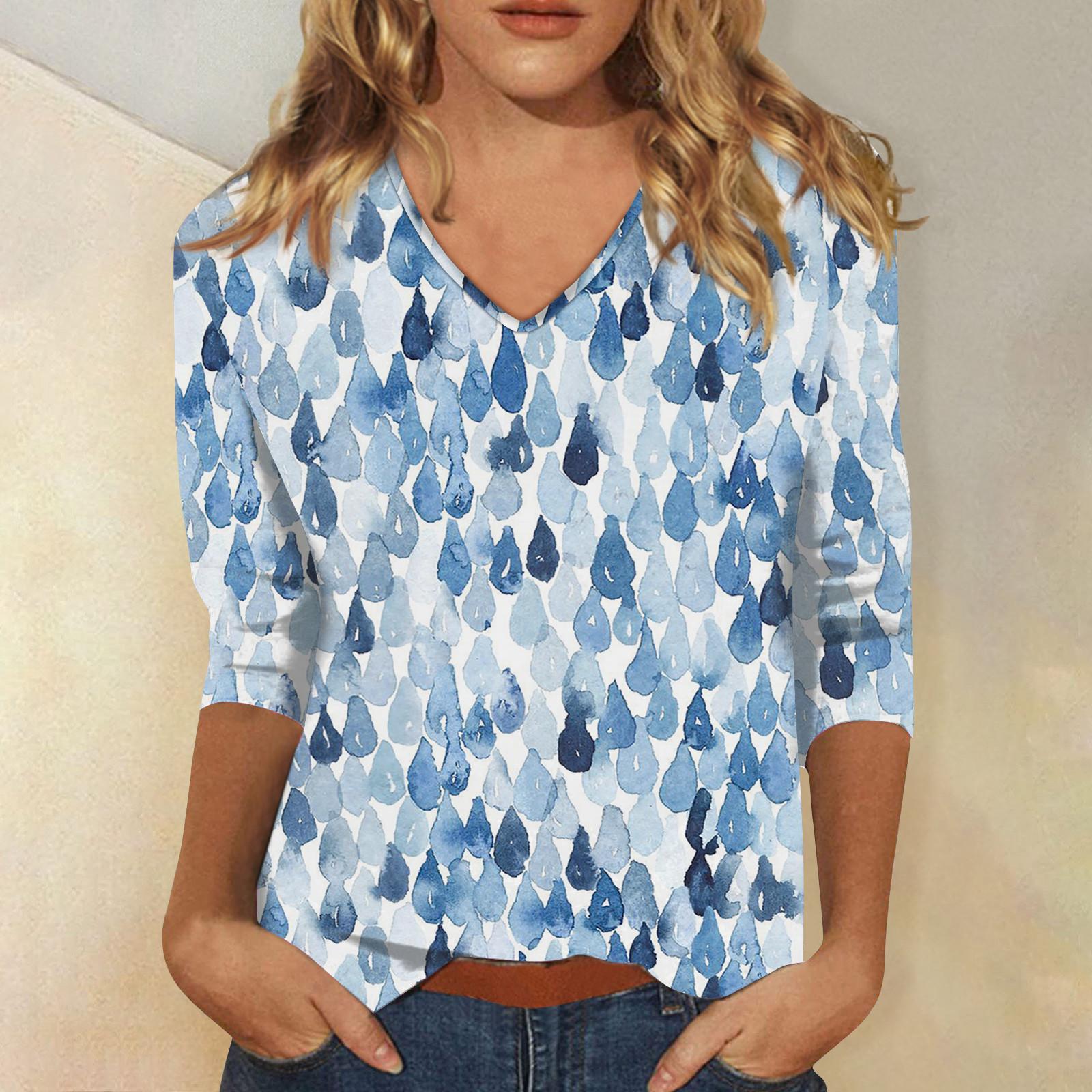 Women S Casual Top, Summer Women S Ethnic Shirt Plus Size Casual Summer T-Shirt Women S Top Dress Shirt 3/4 Sleeve O-Neck Pullover XL