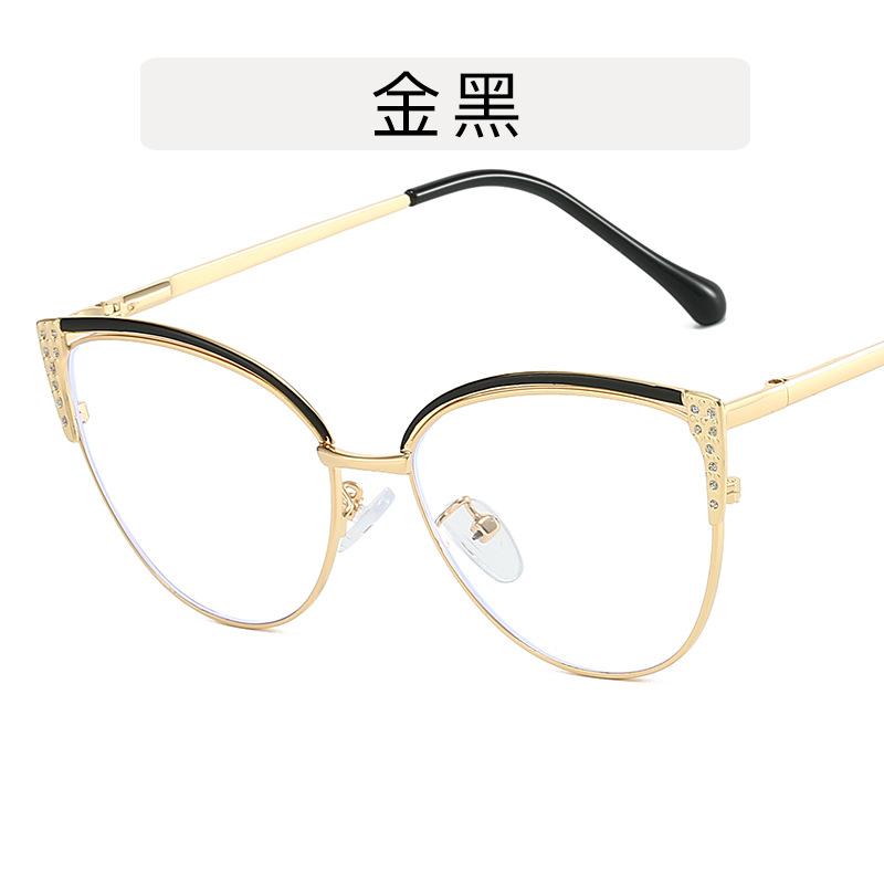 

Metal hollow diamond studded glasses frame for women s cat eyes, spring leg anti blue light glasses