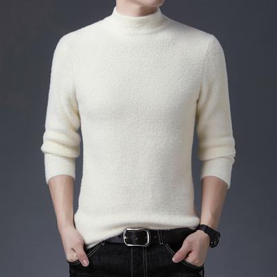 Herbst und Winter Verdickter Herrenmantel aus Imitat-Nerzfell Einfarbig Halbochkragen Basic-Shirt Langarm Rundhals-Pullover