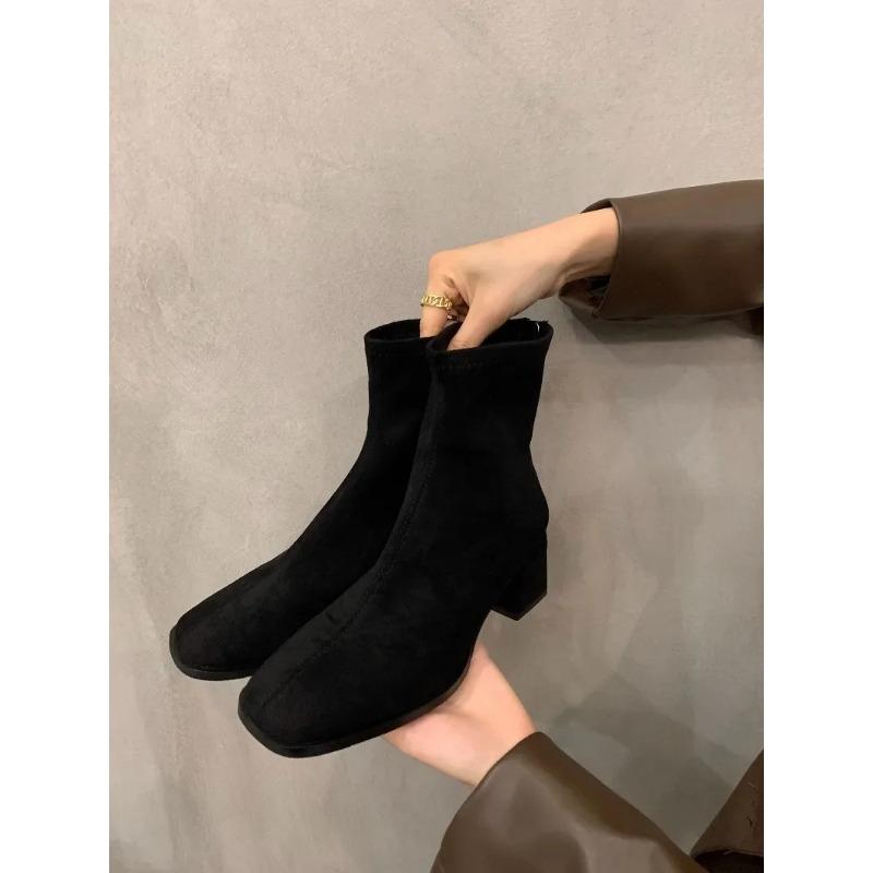 

Женские короткие сапоги цвета хаки с грубым каблуком, новые осенне-зимние корейские версии, удобные модные короткие сапоги 35