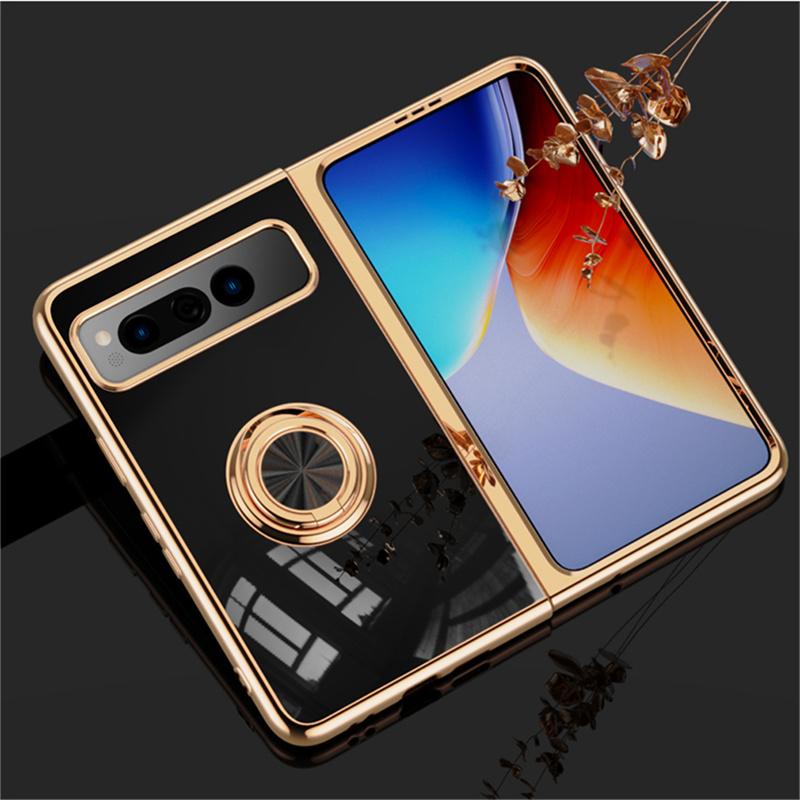 Shockproof Plating Ring Holder Phone Case for Google Pixel Fold Protective Stand Back Shell Luxury Full Protection Cover