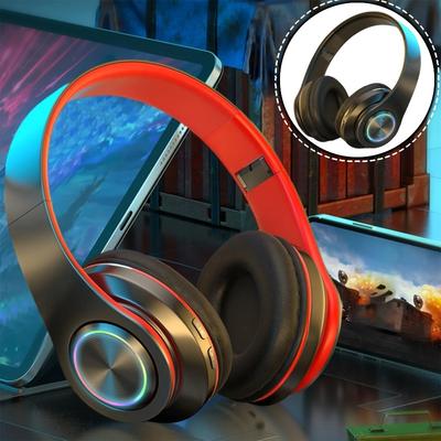 Wireless Over Ear Headphones - Active Noise Canceling Deep Bass LED Light Portable Folding Design for Music Sports Games