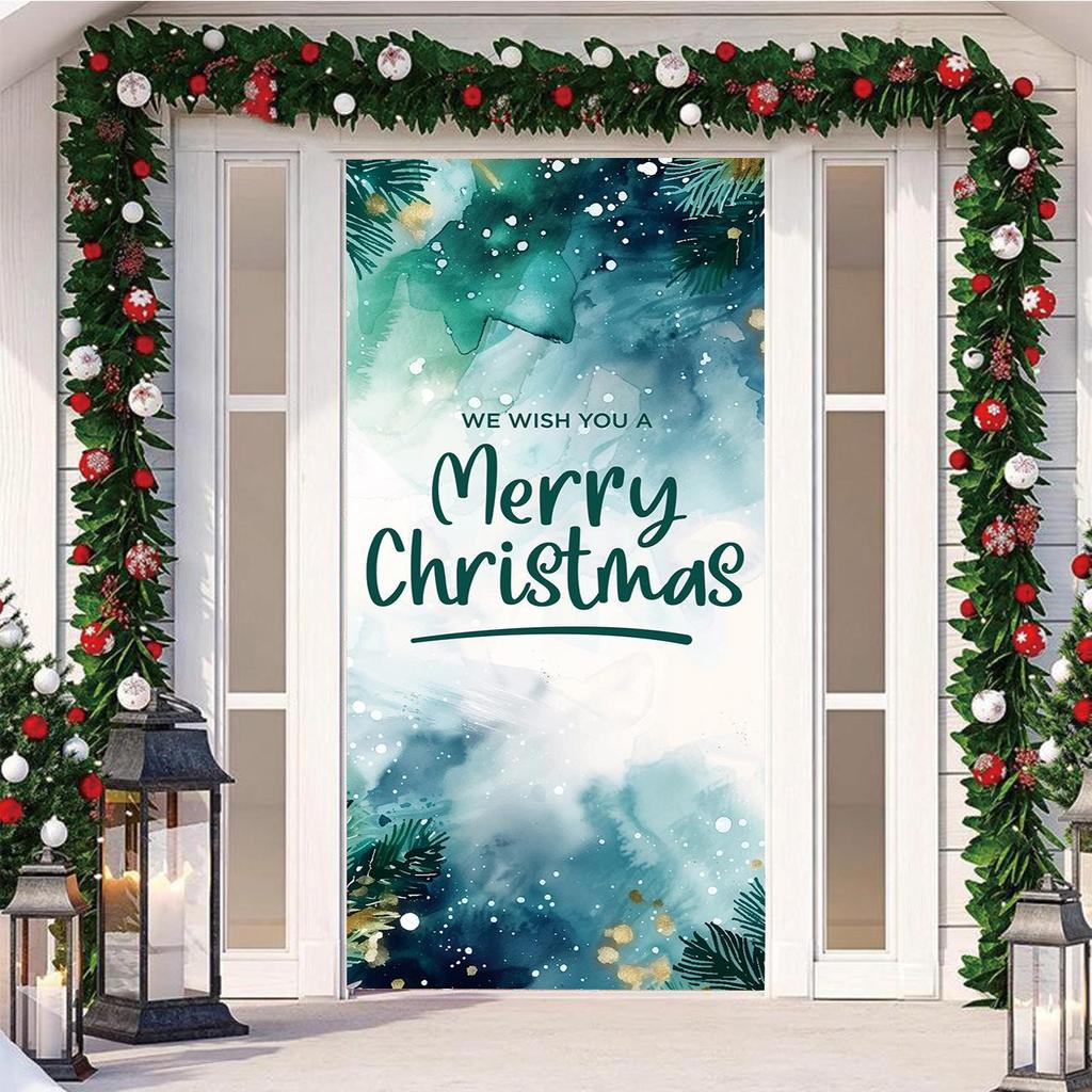 Four-Sided Stretch Christmas Door Cover - Easy Install with Festive Pattern