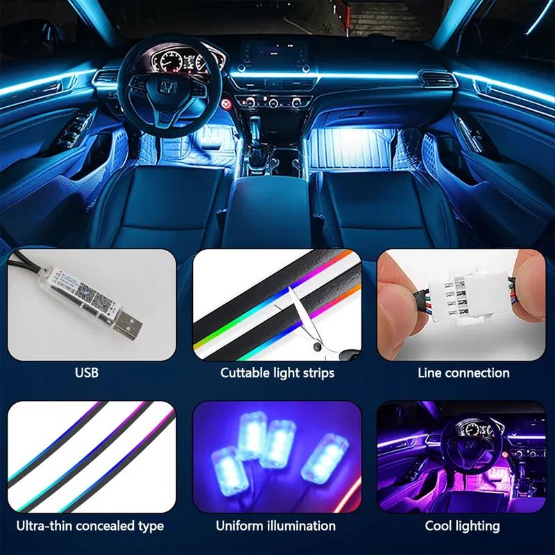 140/55.1inch Universal Car RGB Atmosphere Lamp LED Ambient Lights USB APP Remote Neon Light Strip Vehicle Decoration