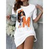 Summer Fashion Comfortable Breathable Round Neck Short Sleeved Dresses Women Cartoon Cute Portrait 3d Print Plus Size Loose Dresses