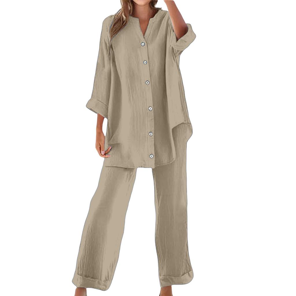 Women's Fashion Button-Down Casual Oversized Shirt Two-Piece Set