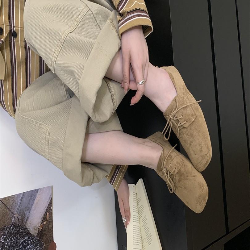 Direct Sales Women's Shoes Retro Style Flat Bottom Casual Versatile Women's Single Shoes Low Top Front Lace-up Doudou Shoes