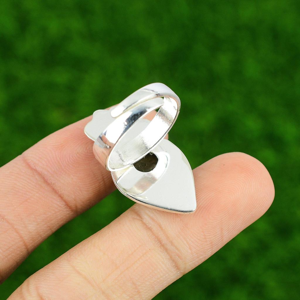 Natural Labradorite Gemstone 925 Silver Promise Flower Adjustable Ring For Women
