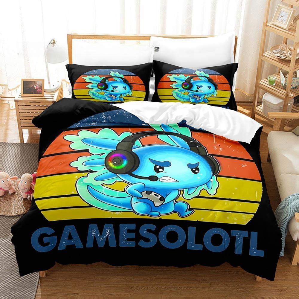 Fashion Cartoons Game Gamesolotl Axolochi Bedding Set Single Twin Full Queen King Size Bed Set Adult Kid Bedroom Home Textiles