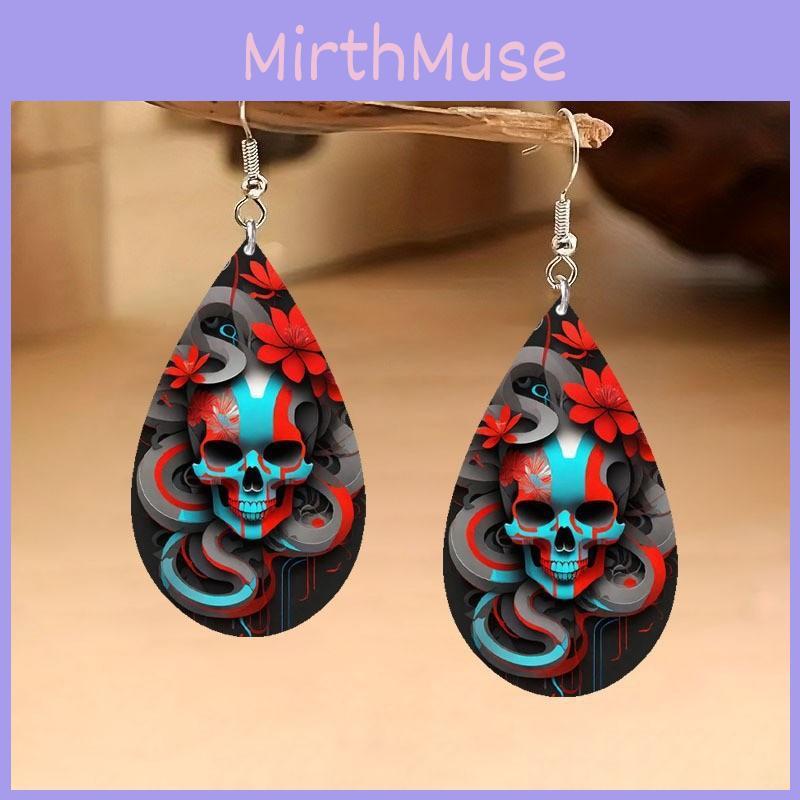 Halloween Themed Flower Skull Patterns Water Droplet Shaped Women Earrings For Women Men Summer