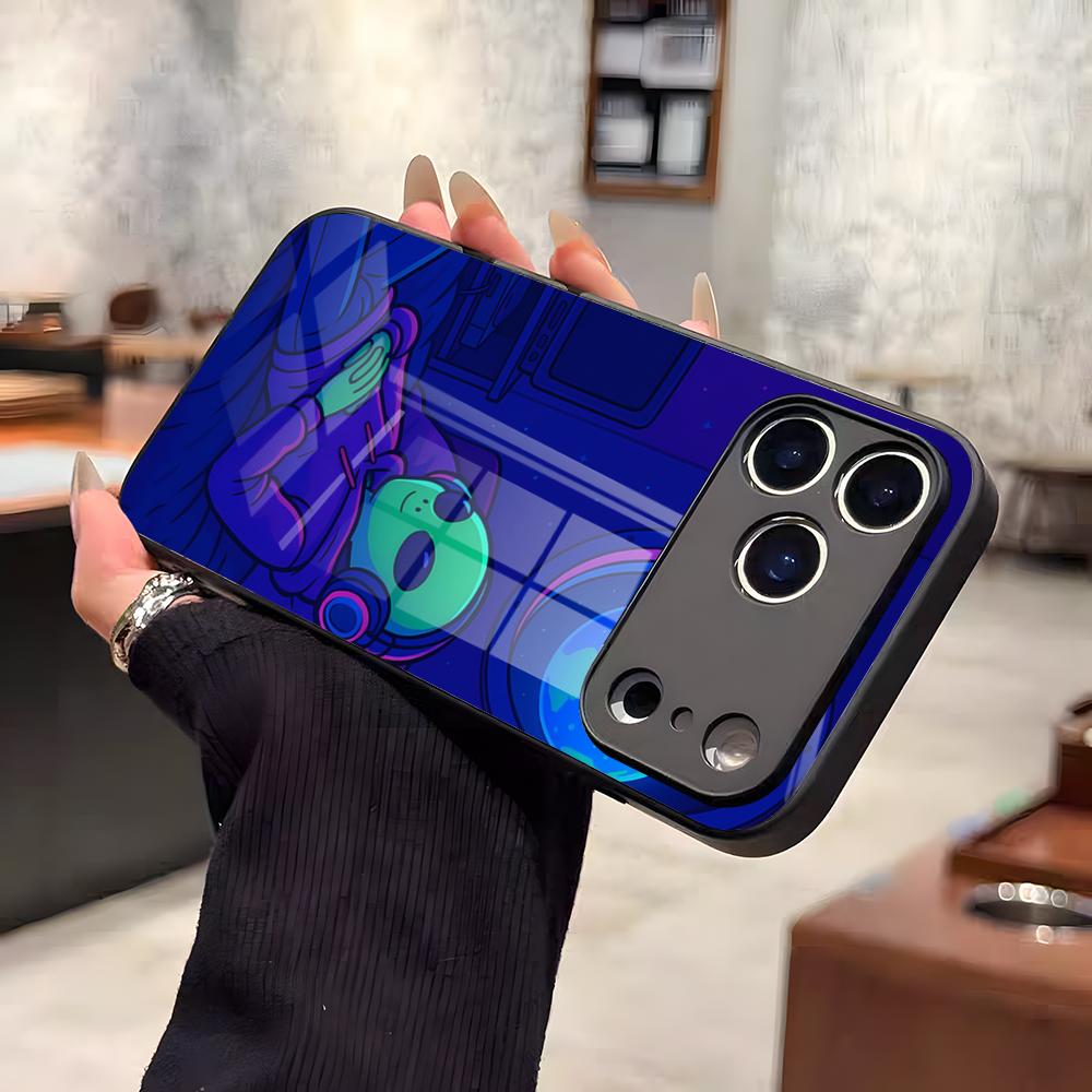Funny Space UFO Alien Thing Phone Case For IPhone 17 Air 16 E Pro Max 15 14 13 Mini 12 Pro 11 Max Plus Black Glass Cover