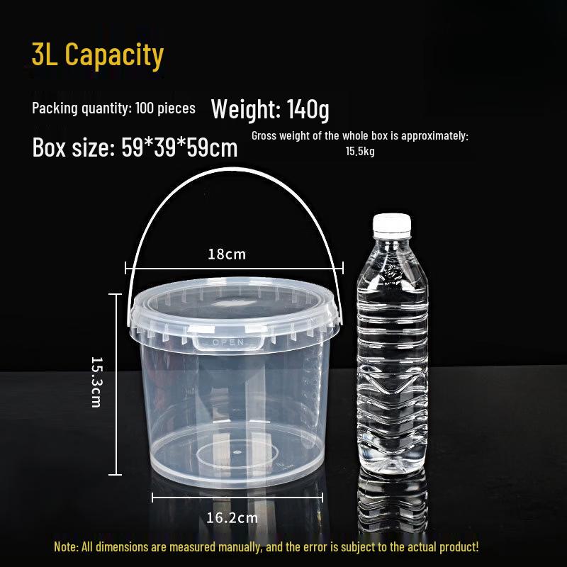 Yicang 3L Food-Grade Plastic Round Buckets with Lids