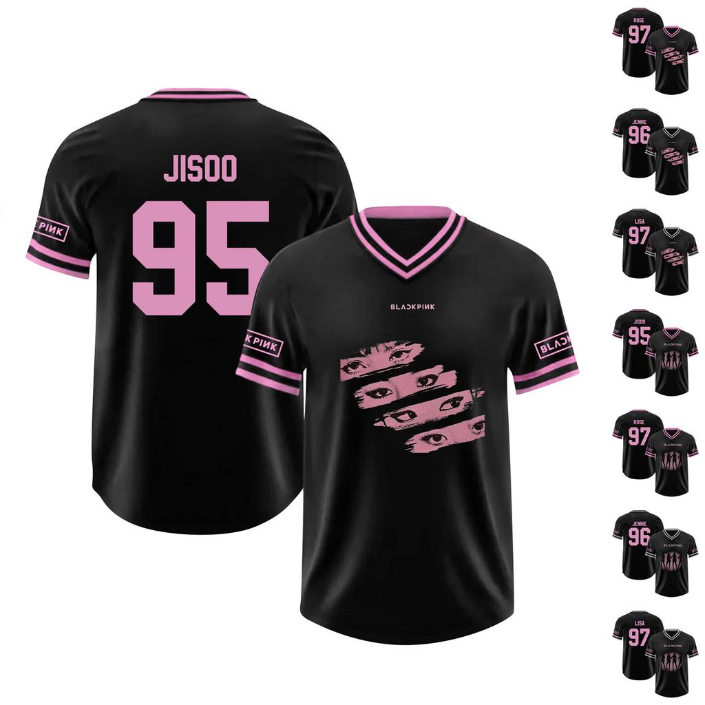 Women's V-neck Loose Printed Short-sleeved Baseball Jacket