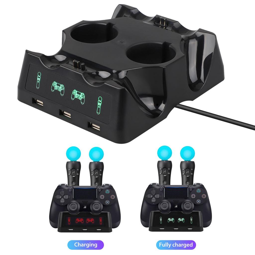Stacja ładująca kontrolera PS4, stacja dokująca do szybkiego ładowania kontrolera ruchu PS4 VR Move z diodą LED, kompatybilna z PS4/PS4 Pro/PS4 Slim