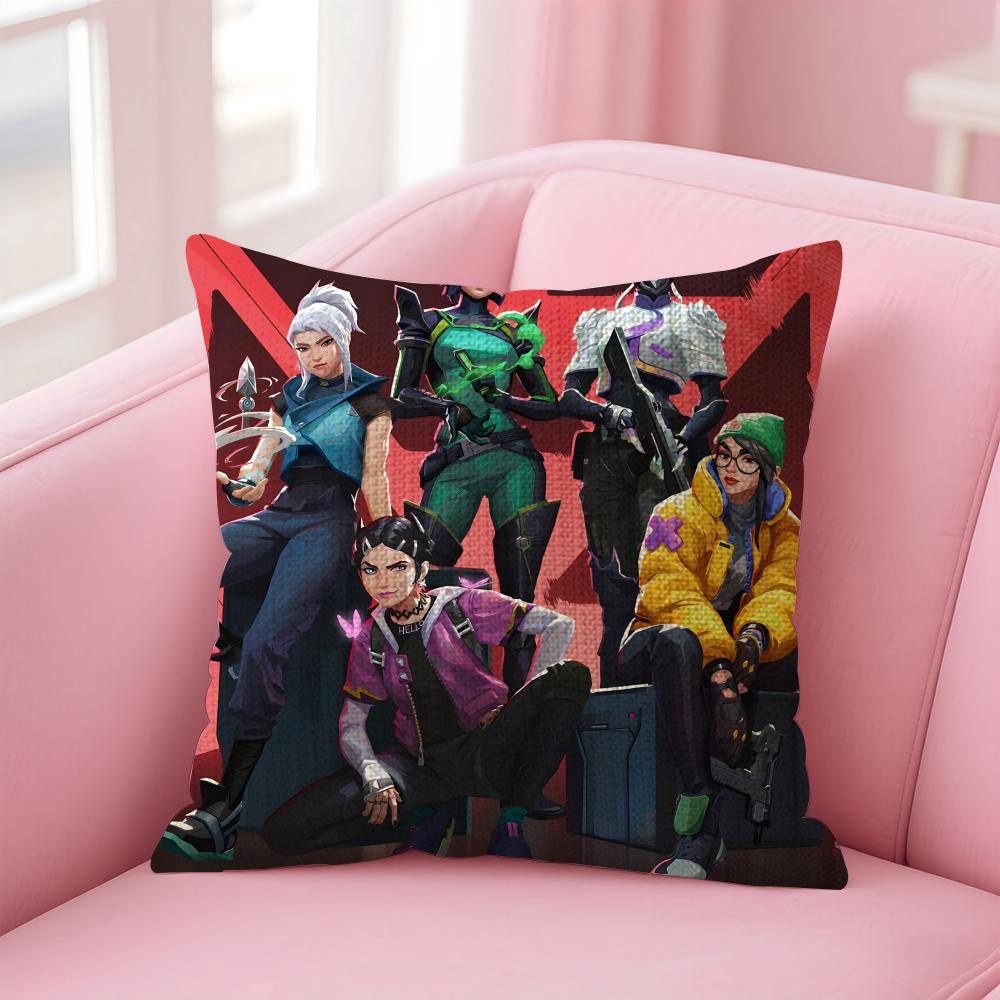 Games VVALORANTS Cushion Cover Natural Linen Pillow Case DoubleSided Print Decorative Sofa Pillowcase Home Decor Gift