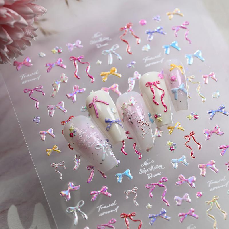 1 Sheet 3D Spring Flower Series Nail Stickers Colorful Rose Bouquet Nail Decal Self-Adhesive Daisy Ribbon Bow Manicure Sticker