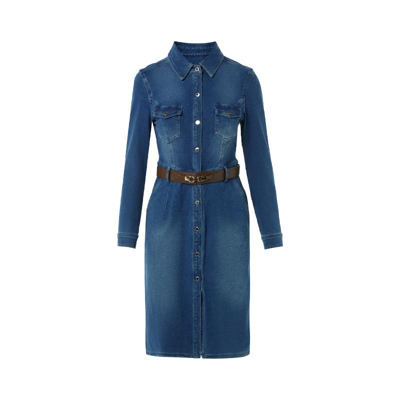 

LANCI French Retro Cotton Slimming Denim Shirt Dress XL