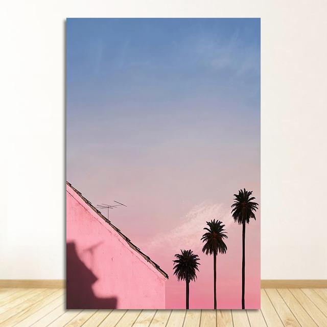 City Flower Light Beach Girl Photo Nordic Posters And Prints Wall Pictures For Living Room Decor Wall Art Canvas Painting Pink