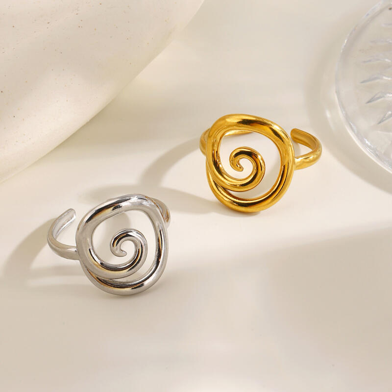 Simplicity Stainless Steel Threaded Rings for Women Men Personality Circular Vortex No Fading Opening Rings Jewelry Accessories