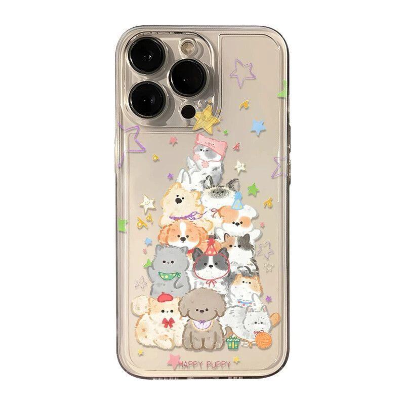 Cute puppy stacked music iPhone 17Promax mobile phone case transparent for Apple 16Pro space case 15