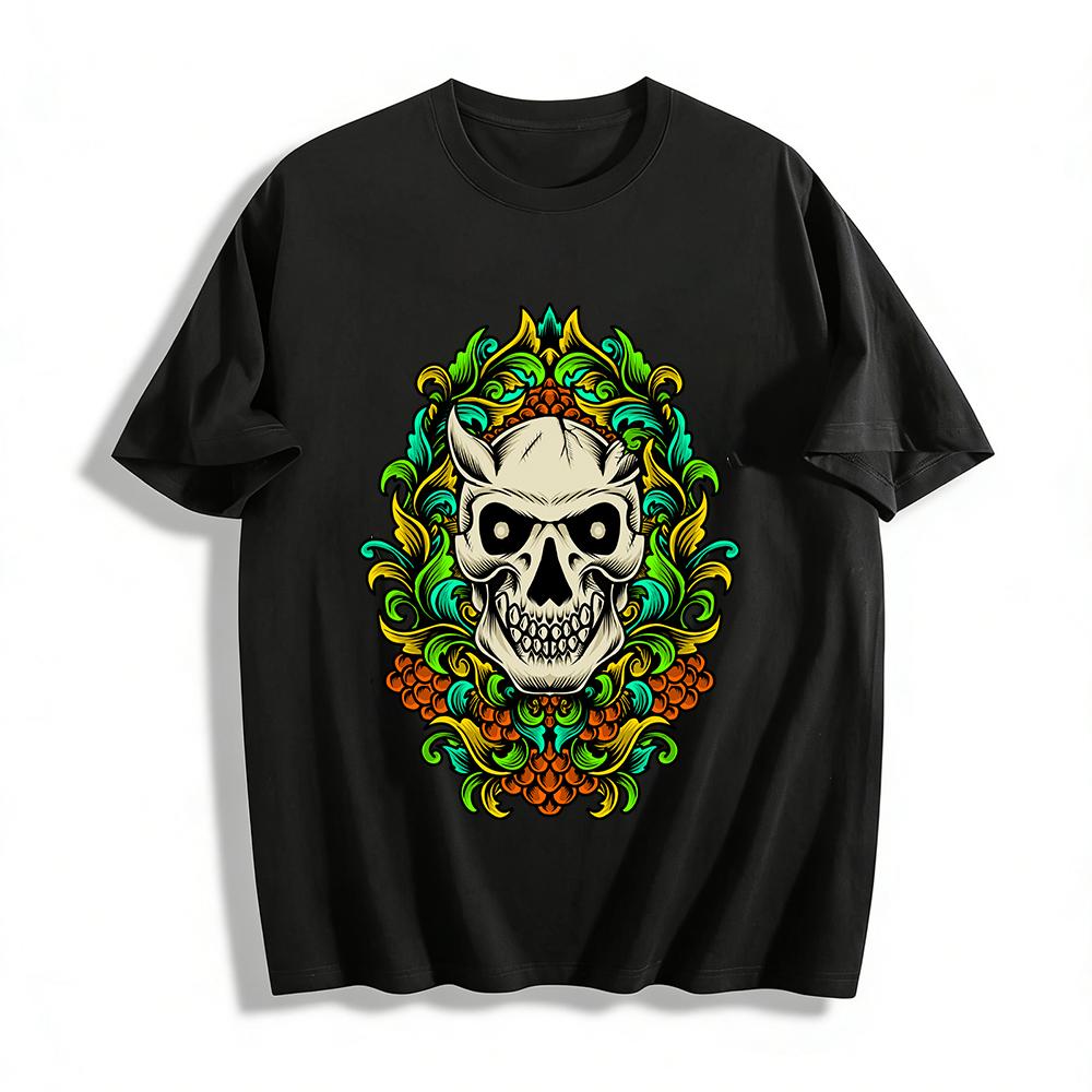 Vintage Demon Skull Print Edgy Casual Short Sleeve T-Shirt Pure cotton T-shirt XXS