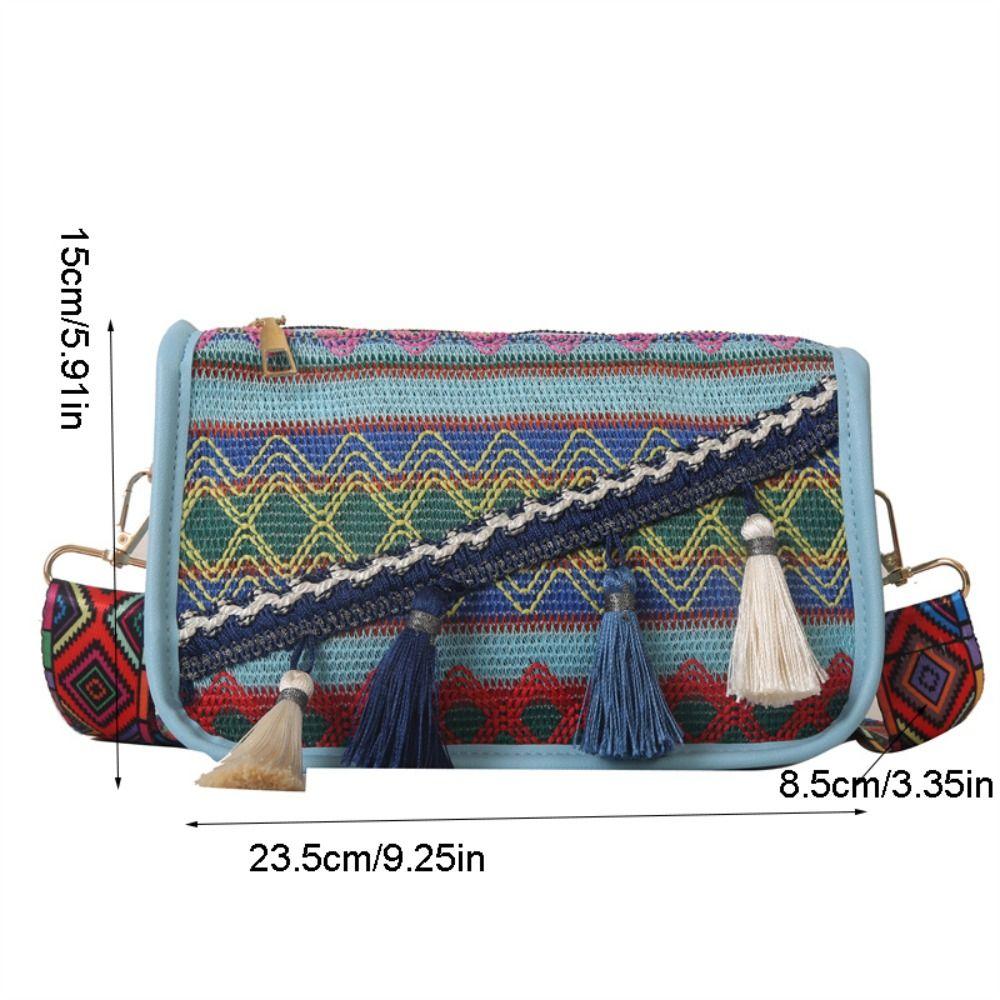Colorful Fringe Shoulder Bag Tassel Ethnic Style Crossbody Bag Portable Large Capacity Bag  Outdoor