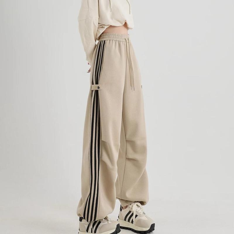 Women's High - Street American - Style Wide - Leg Striped Utility Joggers - Straight - Leg Casual Ankle - Length Sporty Pants