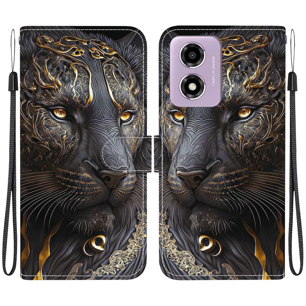 Handmade PU Leather Flip Case for Motorola Moto G04s / Moto E14 Anti-Slip Shockproof Cover with Wrist Strap & Heart/Rose Cat Designs