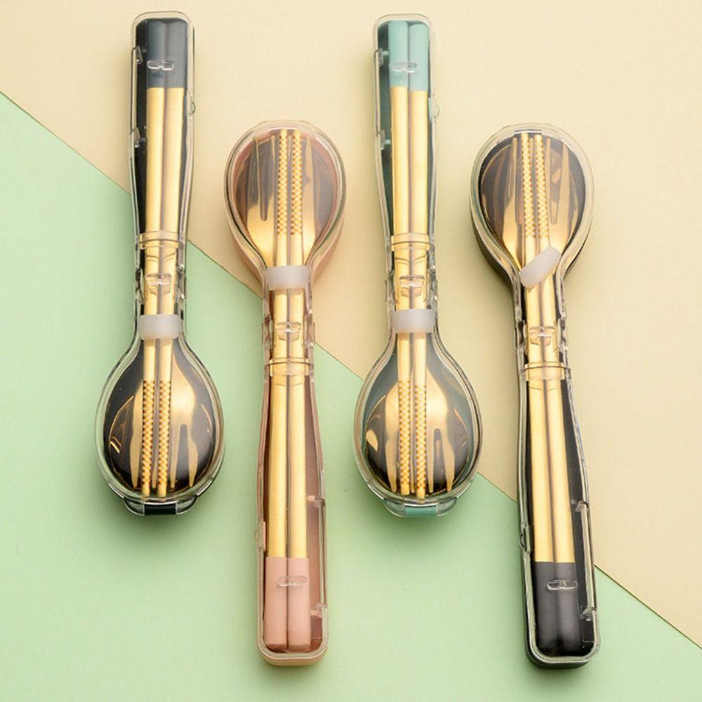 

3pcs/set Colorful Dinnerware Set Portable Tableware Set Flatware Cutlery Case Spoon