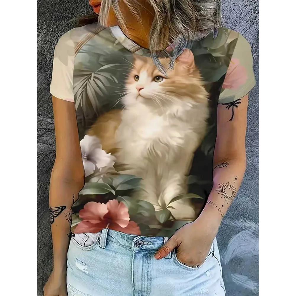 Casual Loose Animal Print T-shirt Women's Versatile Top Daily Short Sleeve Comfortable Breathable T-Shirts Women’s