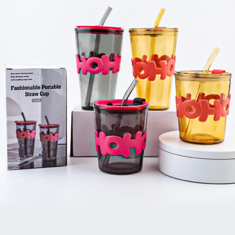 OLOEY Buchstaben Glas Trinkhalmbecher