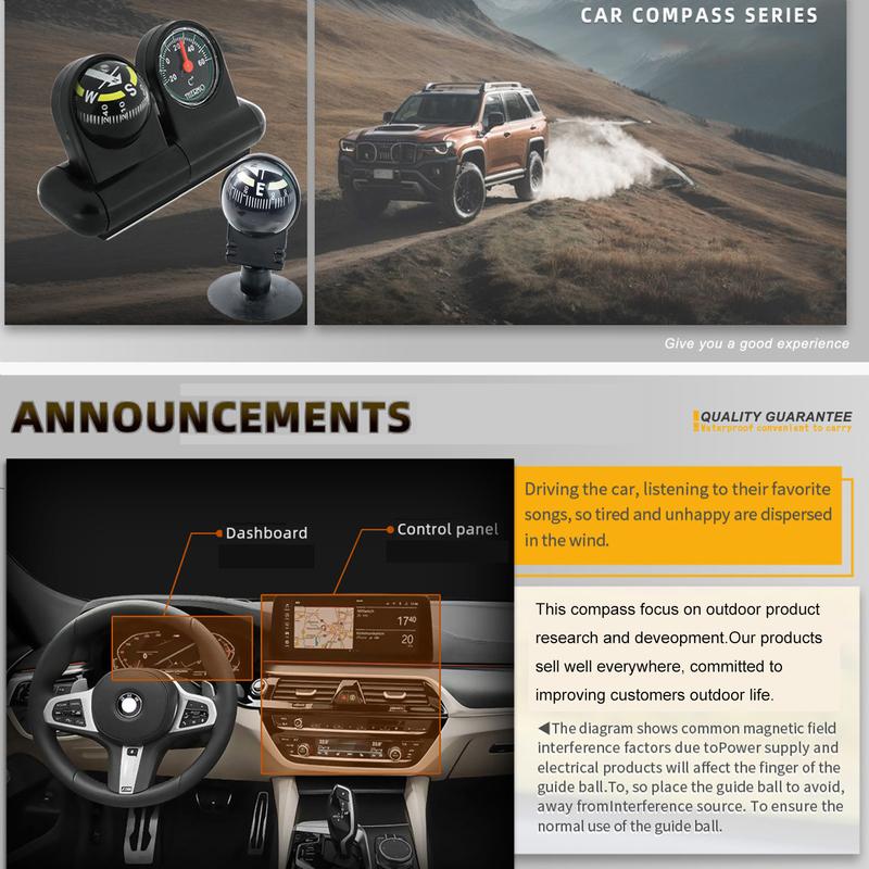 Outdoor Adjustable Navigation Dashboard Compass Level For Car Auto Cycling Hiking Direction Pointing Guide Ball Shaped Compass