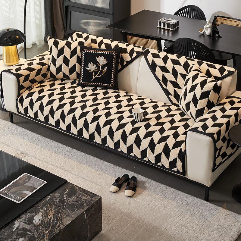 Plush Sofa Cushion Autumn And Winter Nordic Simple New  Thickened Non-Slip Cover Winter Leather Straight Row Seat Cushion