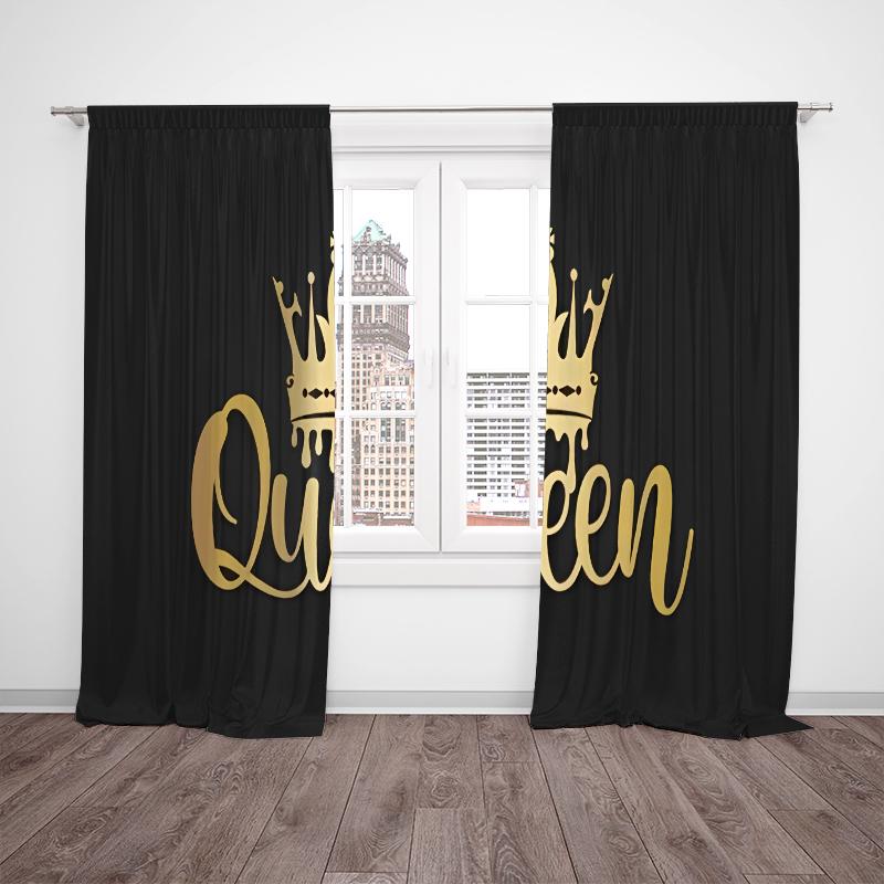 2pc/Black crown-Printed Curtains-suitable for Bedroom, Living Room, Study Private Curtains Curtains , Curtains for Living Room