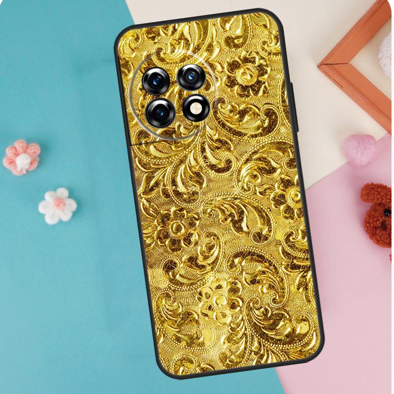 

Gold Floral Pattern Case For OnePlus 11 12 9 10 Pro 9RT 10T 10R 12R OnePlus Nord 2T N10 N20 CE 2 3 Lite Cover OnePlus 12R