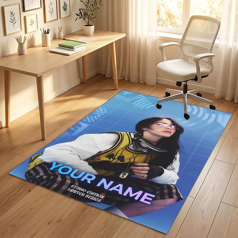 Personalized Crystal Velvet Carpet,Billie Eilish Custom Printed Name, Plush Area Rug For Home Indoor Decor