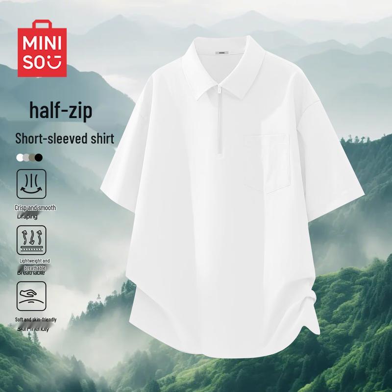 MINISO Men s Japanese Style Half-Zip Short Sleeve Shirt XL