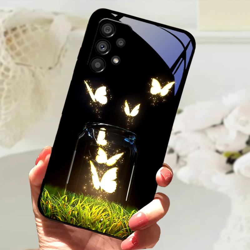 Glass Case For Samsung A13 A23 4G 5G Cartoon Tempered Glass Phone Cover For Galaxy A33 A53 A73 5G Hard PC Glass Protector Cases
