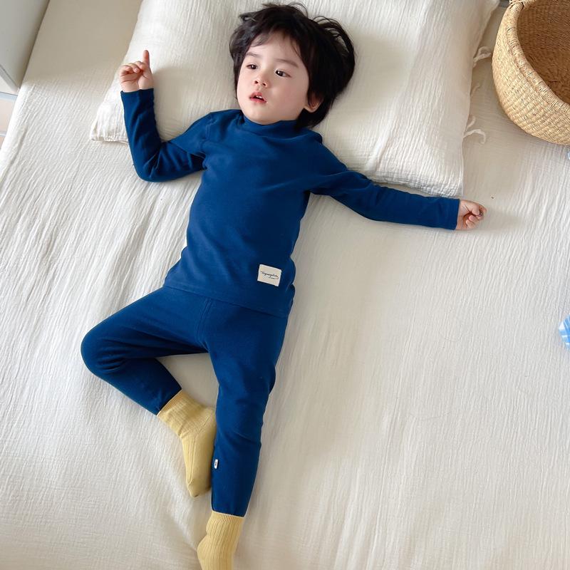 Kids' High-Neck Thermal Underwear Set - Combed Cotton, Thickened, for Boys & Girls