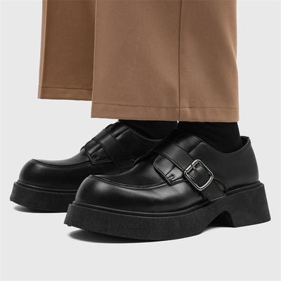 Chaussures en cuir Z printemps style britannique rétro rehaussantes à bout large derby noires décontractées