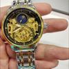 Royal Gold Skeleton Automatic Watch for Men Luxury Tourbillon Mechanical Watches Stainless Steel Strap Luminous Clock