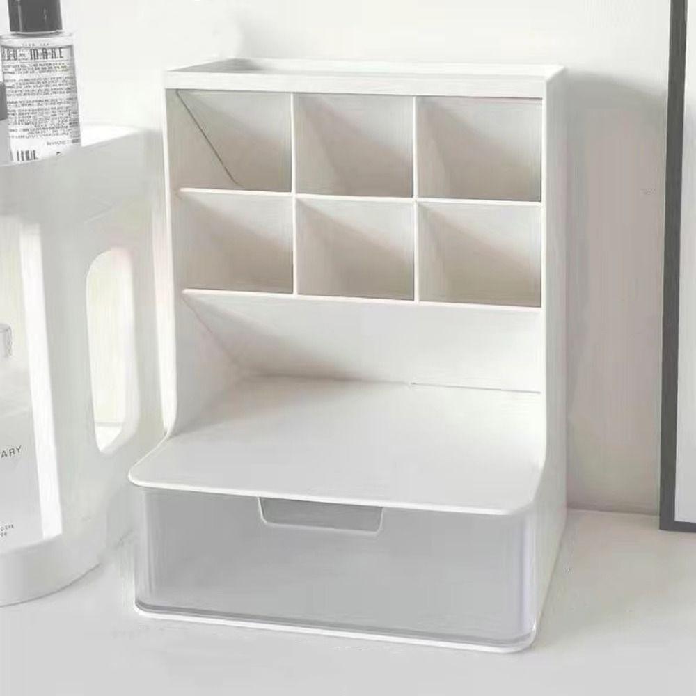 6-Grid Desktop Storage Drawers Oblique Insertion Large Capacity Oblique Pen Holder Solid Color Space-saving