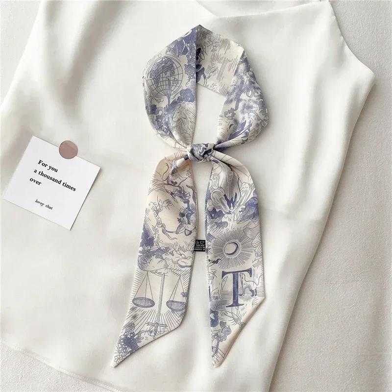 Fashion Skinny Scarf Women Luxury Letter Printing Tie Bag Handle Ribbon Hair Band Women's Headscarf New Lady Design Silk Scarves