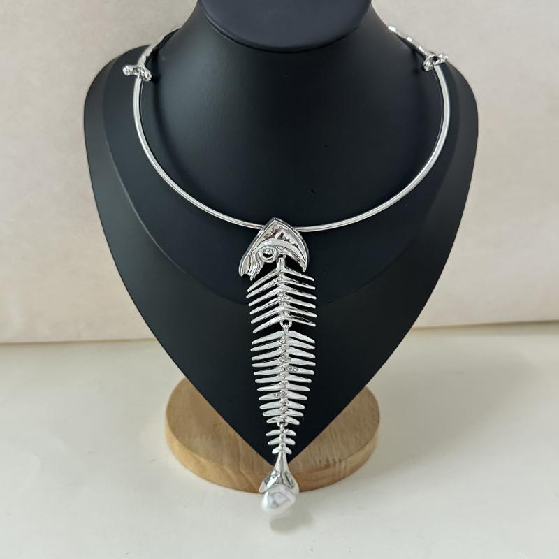 Nový design slitina velká rybí kost přívěsek choker náhrdelník pro ženy přehnaný náhrdelník šperkové doplňky dárek